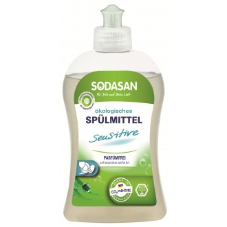 Жидкое органическое средство-концентрат для мытья посуды Sodasan Sensitive, для чувствительной кожи рук, 0,5 л